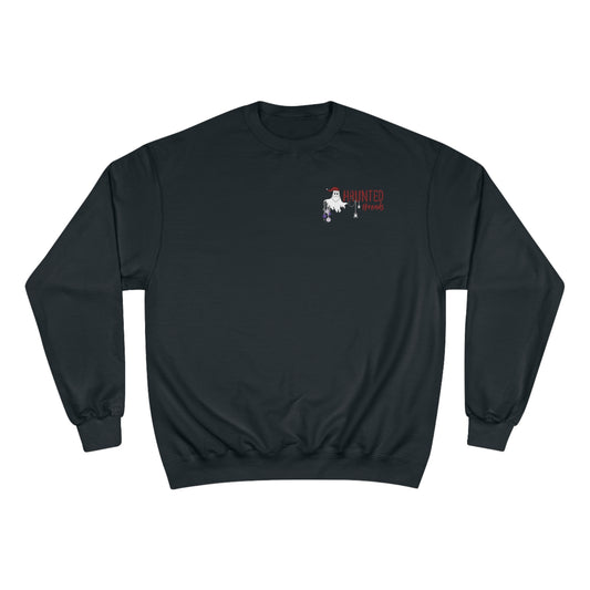 Haunted Threads Holiday Crew Sweatshirt - subtle logo spooky back| Champion Eco Crewneck