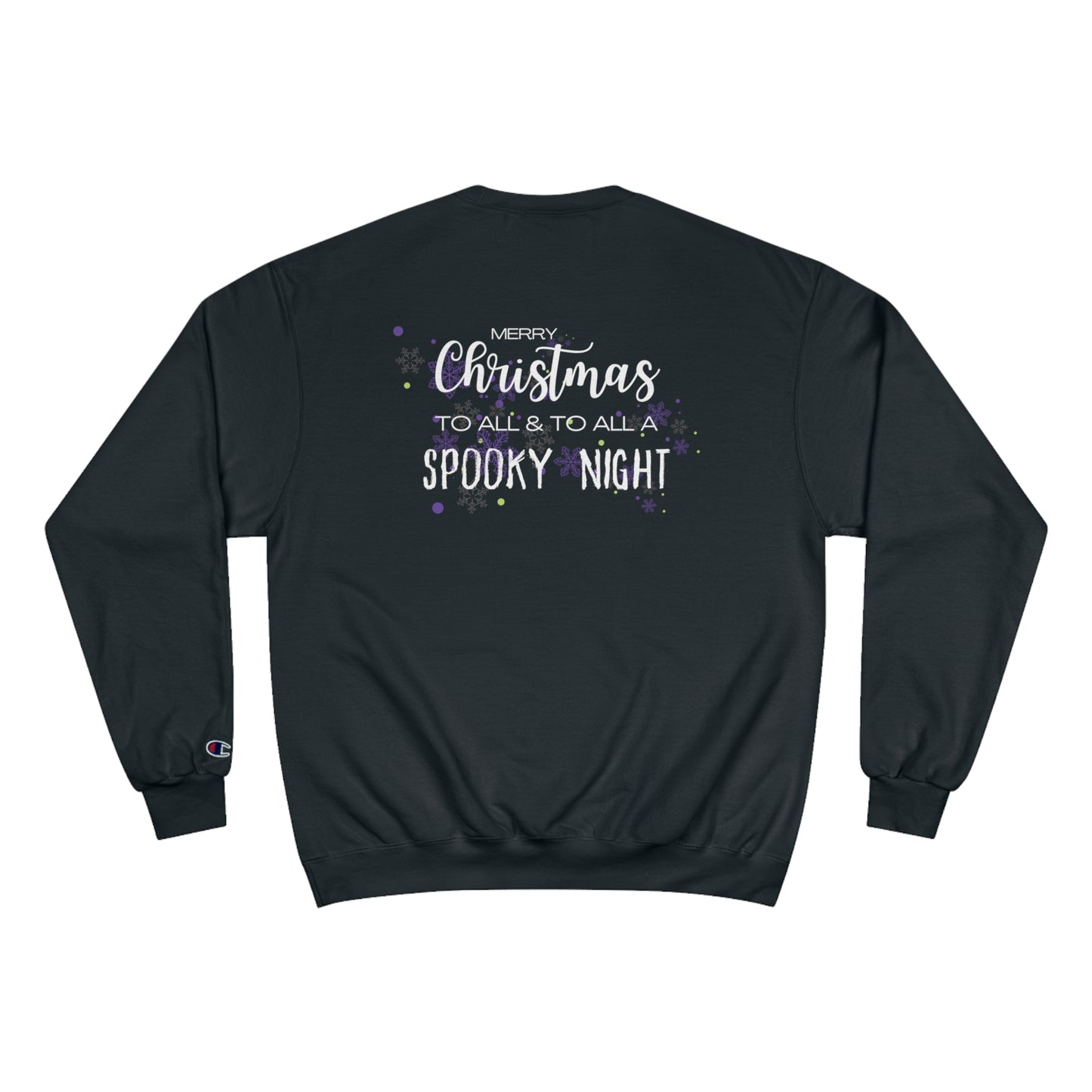 Haunted Threads Holiday Crew Sweatshirt - subtle logo spooky back| Champion Eco Crewneck