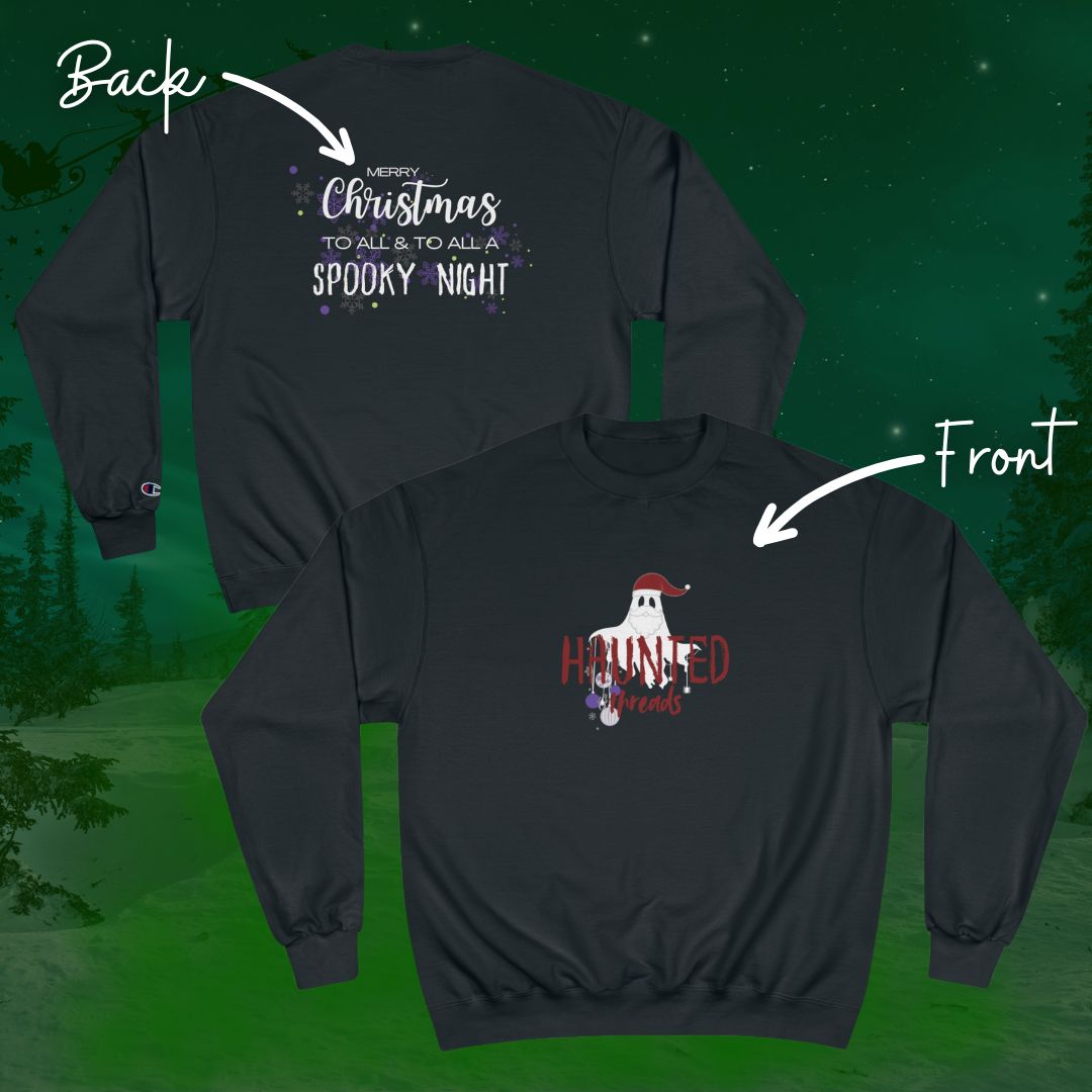 Haunted Threads Holiday Crew Sweatshirt - Front & Back | Champion Eco Crewneck