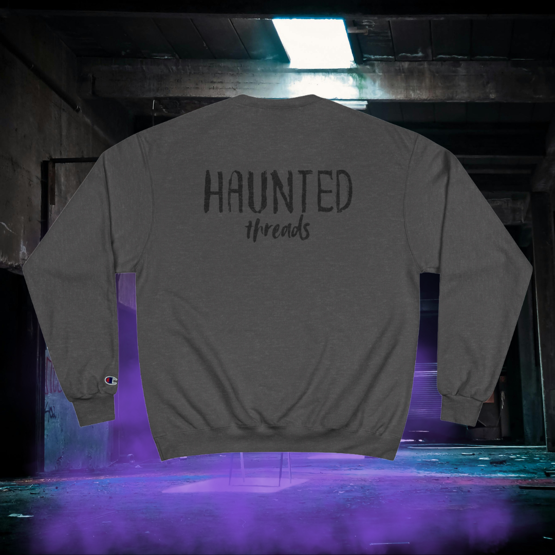 Haunted Threads Monochromatic Champion Crew Sweatshirt | Front & Back