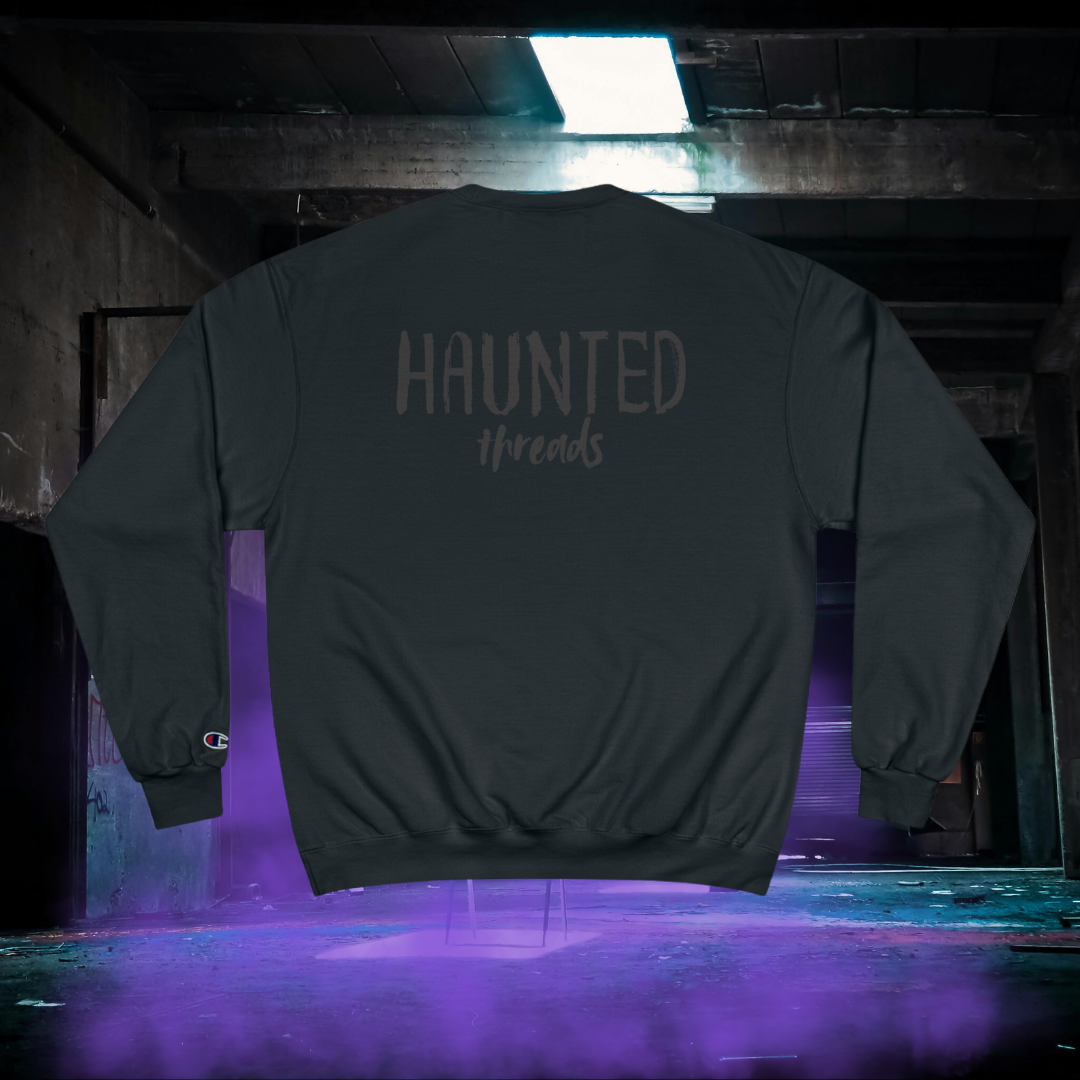 Haunted Threads Monochromatic Champion Crew Sweatshirt | Front & Back