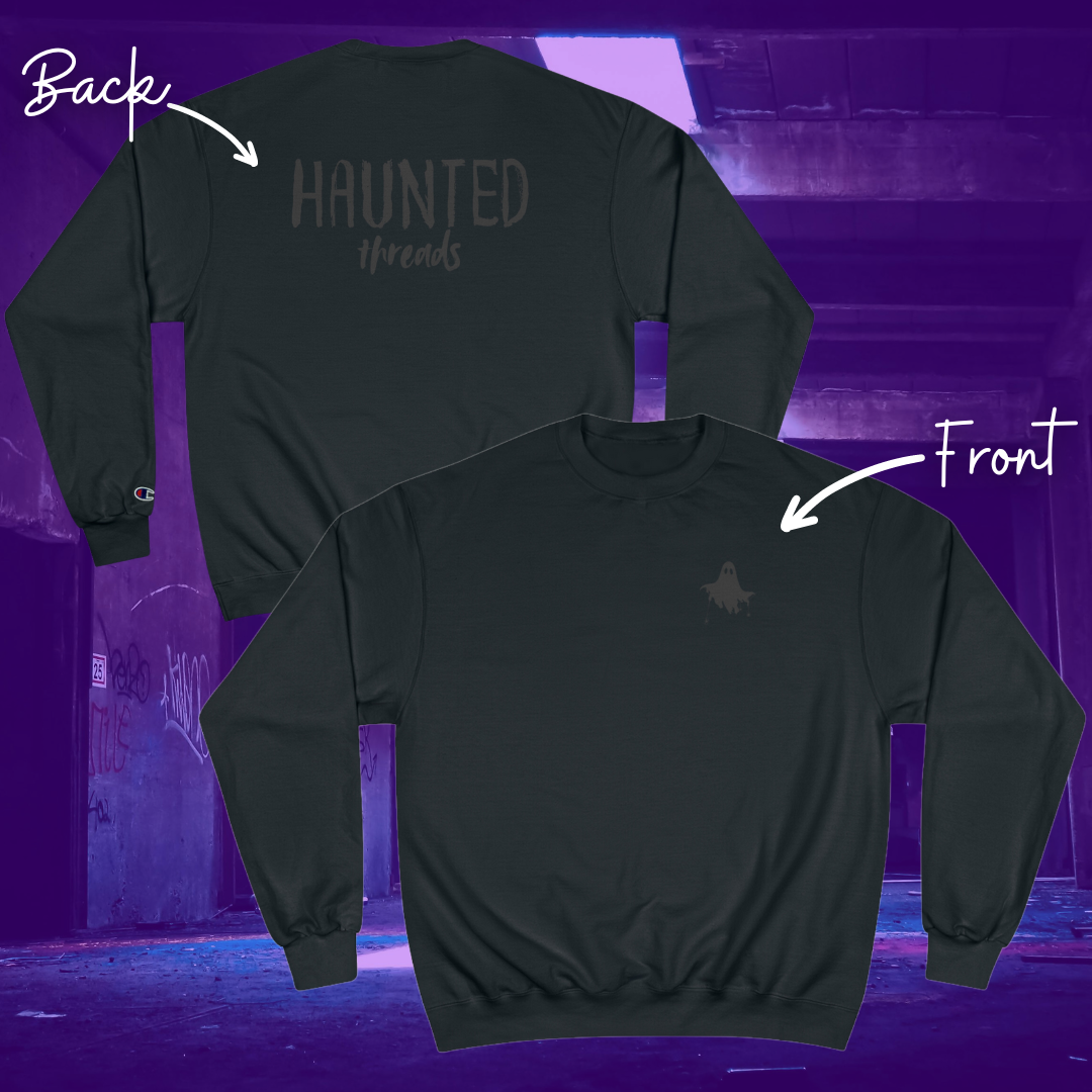 Haunted Threads Monochromatic Champion Crew Sweatshirt | Front & Back